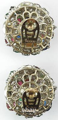 Trifari Sterling'Alfred Philippe' Tricolour Floral Globes Clip Earrings