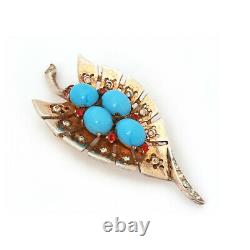 Trifari Sterling Dress Clip Alfred Philippe Turquoise Blue & Ruby Red Rhinestone