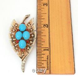 Trifari Sterling Dress Clip Alfred Philippe Turquoise Blue & Ruby Red Rhinestone