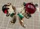 Trifari Sterling Earrings Red Cabochon & Rhinestones Alfred Philippe Era 1