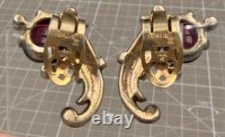 Trifari Sterling Earrings Red Cabochon & Rhinestones Alfred Philippe Era 1
