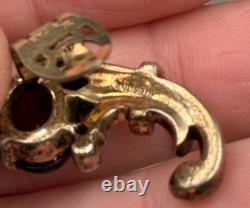 Trifari Sterling Earrings Red Cabochon & Rhinestones Alfred Philippe Era 1