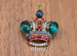 Trifari Sterling Silver Alfred Philippe 1940s Jeweled Crown Brooch #137542