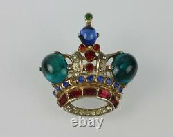 Trifari Sterling Silver Alfred Philippe 1940s Jeweled Crown Brooch #137542