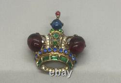 Trifari Sterling Silver Alfred Philippe 1940s Jeweled Crown Brooch #137542 Small