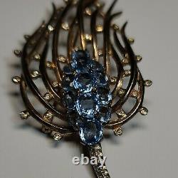 Trifari Sterling Silver'Alfred Philippe' Blue Topaz Feathery Bullrush Pin