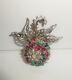 Trifari Sterling Silver Pin Alfred Philippe Floral Globe Jeweled Brooch 1940s