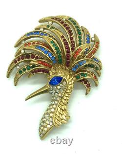 Trifari TM Firebird Alfred Philippe Multicolor Crystals Gold Tone Brooch 1996