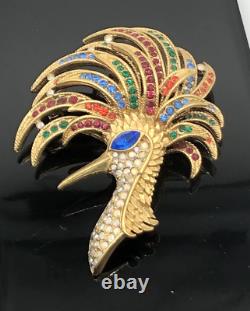 Trifari TM Firebird Alfred Philippe Multicolor Crystals Gold Tone Brooch 1996