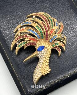 Trifari TM Firebird Alfred Philippe Multicolor Crystals Gold Tone Brooch 1996