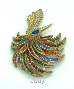 Trifari TM Firebird Alfred Philippe Multicolor Crystals Gold Tone Brooch 1996