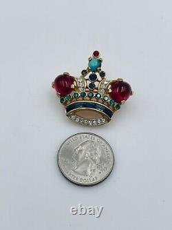 Trifari Vintage Alfred Philippe Gold Plated Rhinestone Glass Cabochon Crown Pin