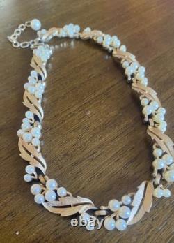 Trifari Vintage Necklace Alfred Philippe Design Gold Leaf With Pearls