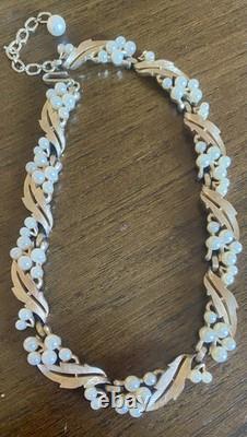 Trifari Vintage Necklace Alfred Philippe Design Gold Leaf With Pearls