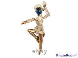 Trifari Vintage Nicki Ballet Dancer Glass Rhinestone Gold Plate Brooch pin
