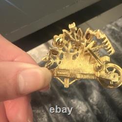 Trifari'alfred' Philippe' Multi Colour Stones Wheelbarrow Of Flowers Brooch Pin