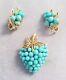 Trifari blue crystal Strawberry brooch & earring set Alfred P READ