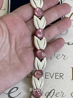 Trifari bracelet pink Moon Beads Enamel Antique 1938 A Philippe rare signet