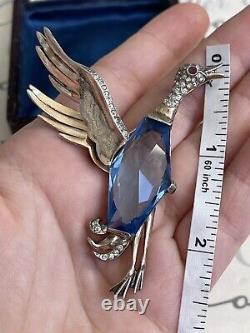 Trifari brooch Bird Duck Antique 1940's Alfred Philippe Sterling Blue Crystal
