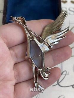 Trifari brooch Bird Duck Antique 1940's Alfred Philippe Sterling Blue Crystal