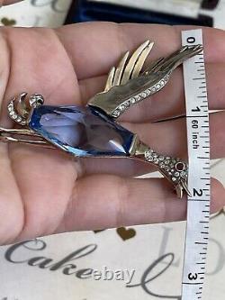 Trifari brooch Bird Duck Antique 1940s Alfred Philippe Sterling Blue Crystal