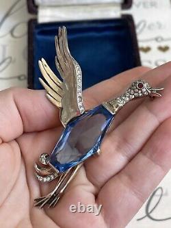Trifari brooch Bird Duck Antique 1940s Alfred Philippe Sterling Blue Crystal
