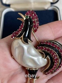Trifari brooch Rooster large pearl Belly Alfred Philippe vintage 1960s beautiful