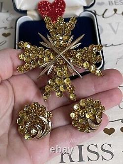 Trifari brooch & earrings Maltese Briolettes Cross 2 P Set Vintage 1966s Rare