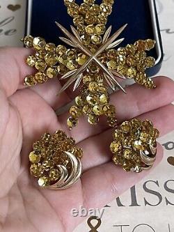 Trifari brooch & earrings Maltese Briolettes Cross 2 P Set Vintage 1966s Rare