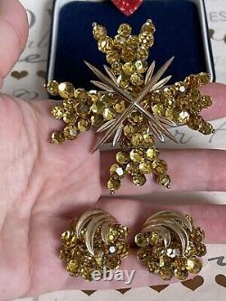 Trifari brooch & earrings Maltese Briolettes Cross 2 P Set Vintage 1966s Rare