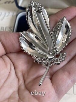 Trifari brooch & earrings Set leaf w berries Vintage 1960s silver color signet