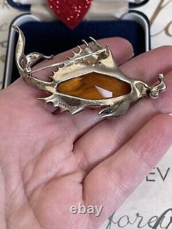 Trifari brooch fish Antique 1940's Alfred Philippe Sterling yellow Crystal glass