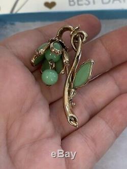 Trifari brooch green poured Glass Flower pin Alfred Philippe vintage 1950s