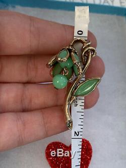 Trifari brooch green poured Glass Flower pin Alfred Philippe vintage 1950s