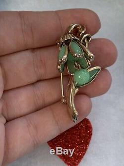 Trifari brooch green poured Glass Flower pin Alfred Philippe vintage 1950s