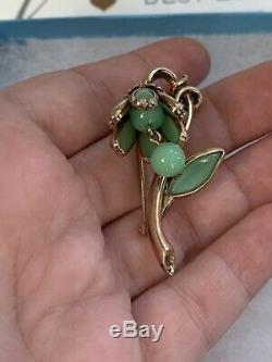 Trifari brooch green poured Glass Flower pin Alfred Philippe vintage 1950s