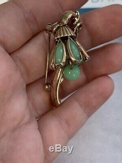 Trifari brooch green poured Glass Flower pin Alfred Philippe vintage 1950s