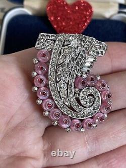 Trifari brooch pink Moon Beads baguette Antique 1938s Des 108805 A Philippe