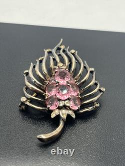 Trifari gold over Sterling Silver Alfred Philippe Feather Bullrush Flower brooch