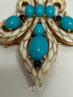 Turquoise Crown Trifari Alfred Philippe Fleur de Lis Brooch Earrings set