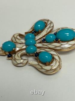 Turquoise Crown Trifari Alfred Philippe Fleur de Lis Brooch Earrings set