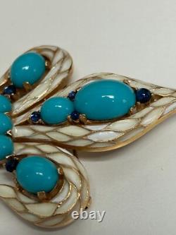 Turquoise Crown Trifari Alfred Philippe Fleur de Lis Brooch Earrings set