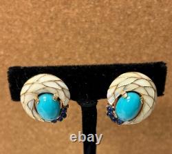 Turquoise Crown Trifari Alfred Philippe Fleur de Lis Brooch Earrings set