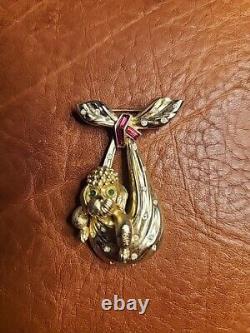 Two Rare Vintage Crown Trifari Alfred Philippe Rhinestone Poodle Dog Pin Brooch