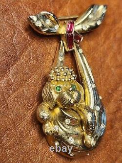 Two Rare Vintage Crown Trifari Alfred Philippe Rhinestone Poodle Dog Pin Brooch