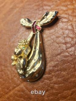 Two Rare Vintage Crown Trifari Alfred Philippe Rhinestone Poodle Dog Pin Brooch