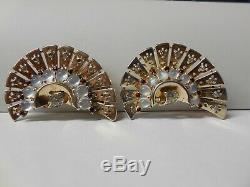 Two Vintage Crown Trifari Alfred Philippe sterling silver moonstone fur clips