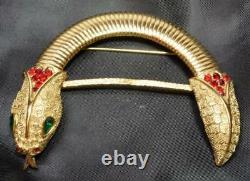 Unique ALFRED PHILIPPE Signed TRIFARI Crown Rhinestone EGYPTIAN SNAKE Pin Brooch