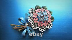 Unique Crown Trifari Alfred Philippe Flower Bouquet Enamel Fur Clip Brooch Tf6