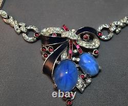 VERY RARE Crown Trifari Alfred Philippe Faux Star Sapphire & Enamel Necklace